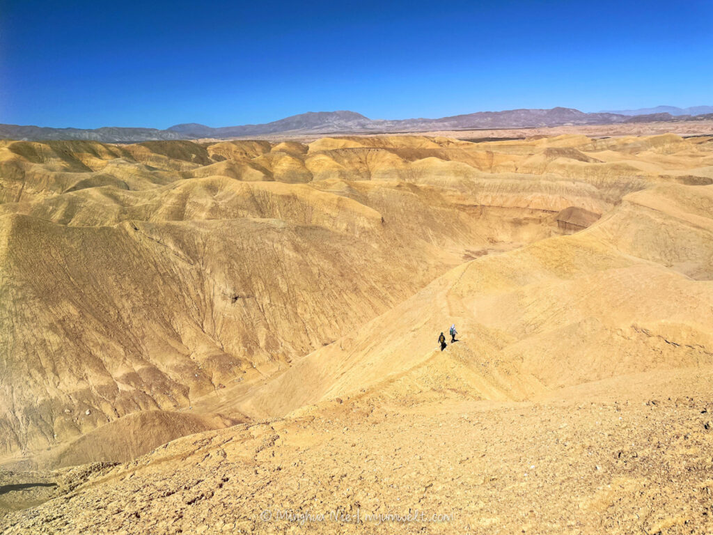 Anza desert with blue sky and two backpackers